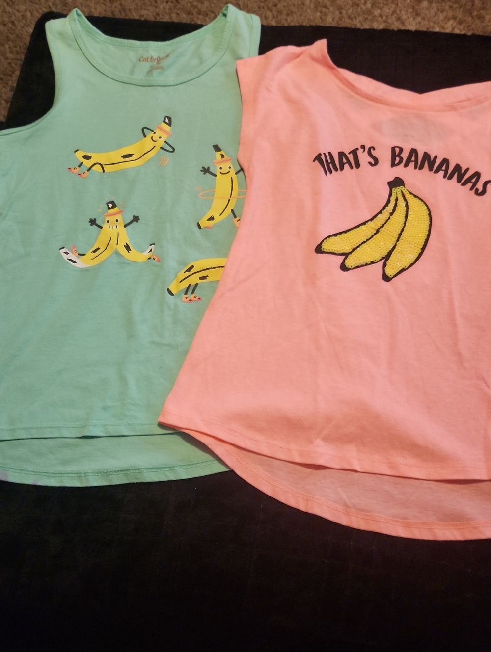 Cute Banana Graphic Tops - Mint & Peach